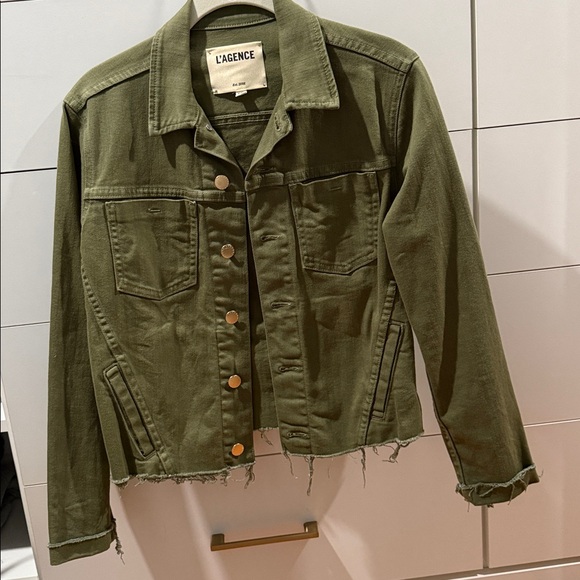 L’agence Janelle Slim Raw Hem Denim Jean Jacket NWT MSRP $365 Sz S Army Green - Picture 7 of 8